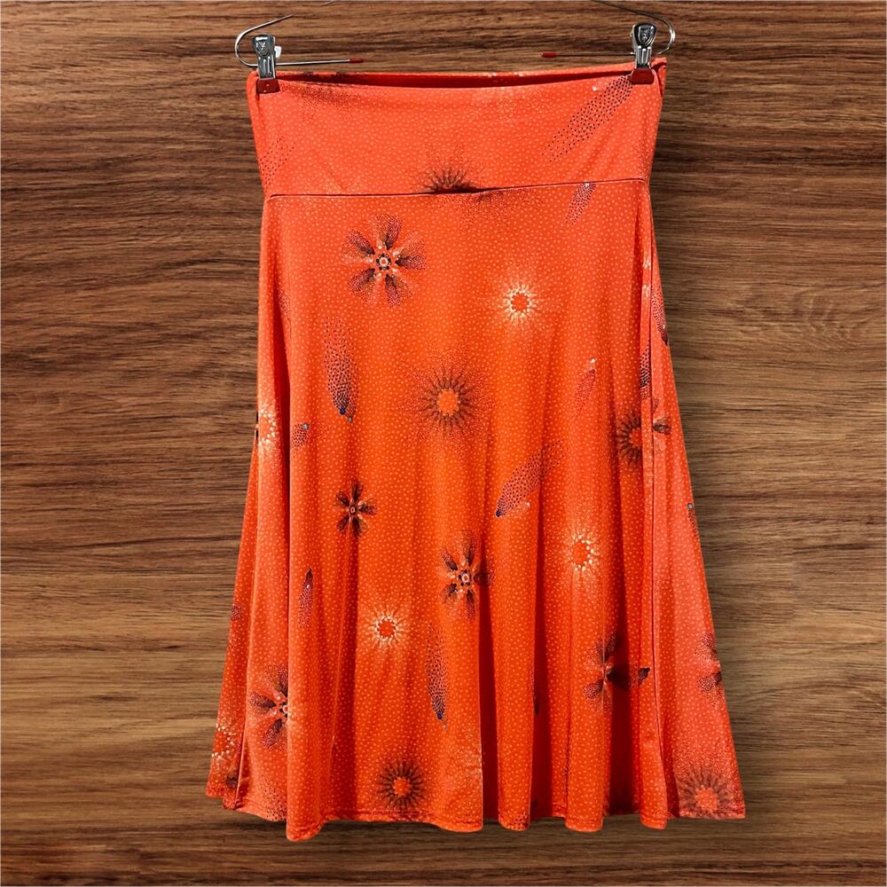 LuLaRoe Azure Skirt, Medium, Orange Starburst Yoga Waistband